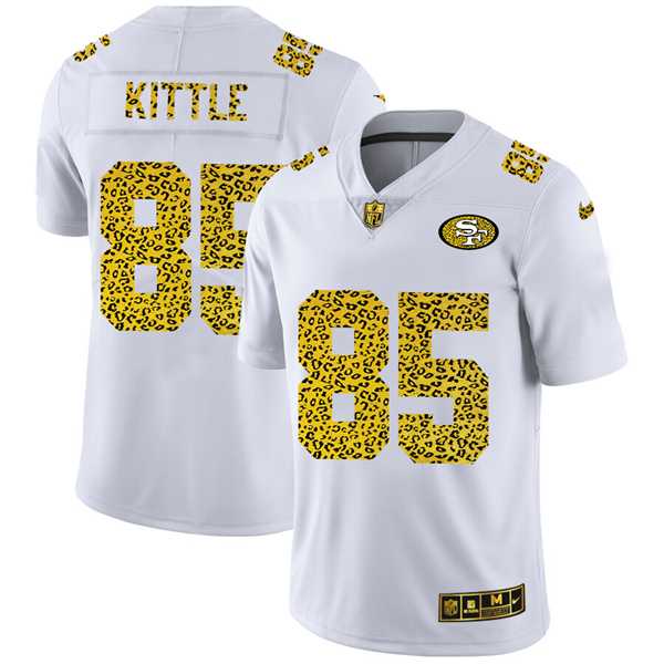 Men%27s San Francisco 49ers #85 George Kittle 2020 White Leopard Print Fashion Limited Stitched Jersey Dyin